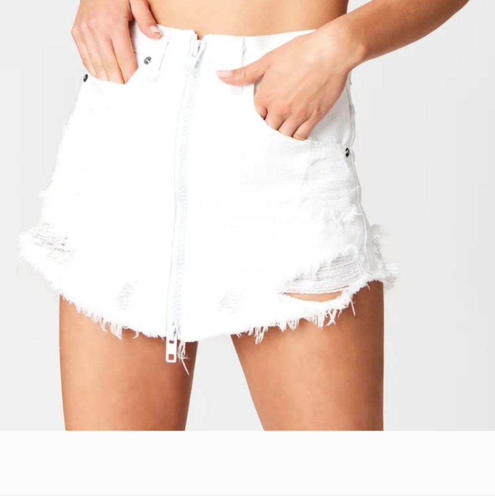 White Distressed Denim Mini Skirt CARMAR